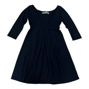 Susana Monaco Black 3/4 Sleeve Pleated Scoop Neck Mini Dress S